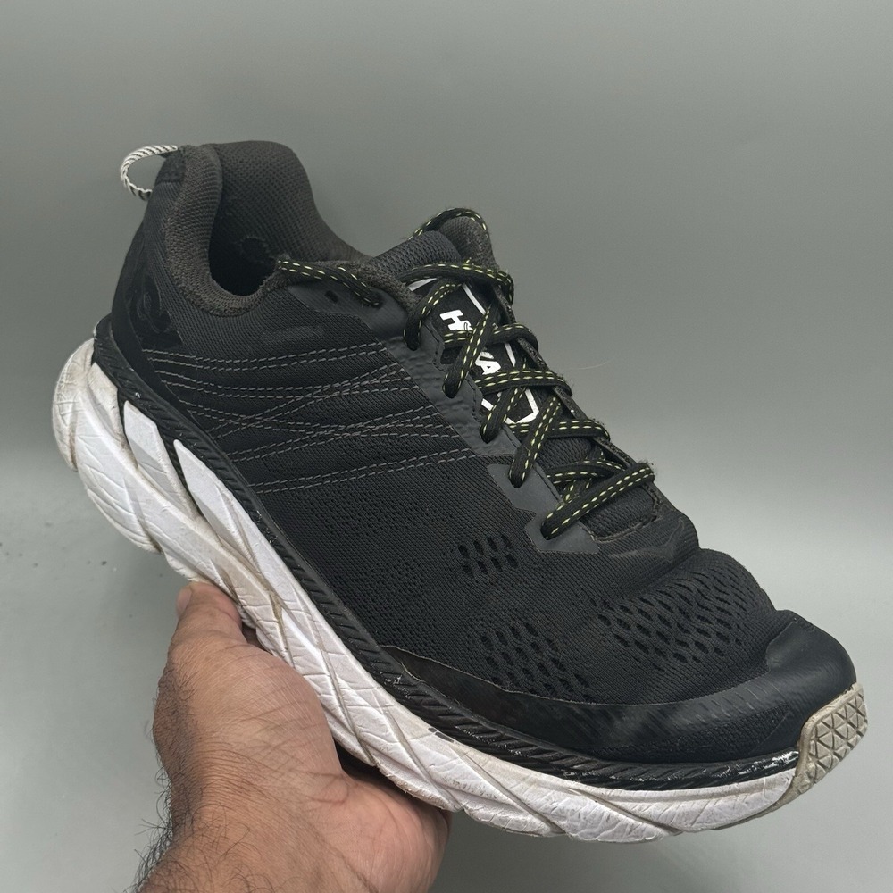 Hoka One One Clifton 6 Men Size 9 D Running Sneaker Shoes Black/White